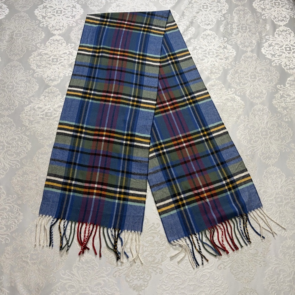 Italy Design Cashmere Blend Multicolor Plaid Scarf With Fringe